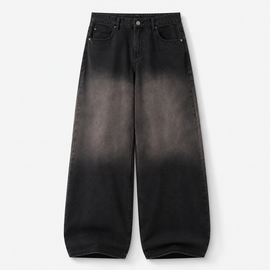 Men's Gradient Wash Wide-Leg Jeans in Washed Black, product front view