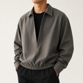 VAREN FORM Layered Stripe Collar Pullover Sweatshirt charcoal grey model front