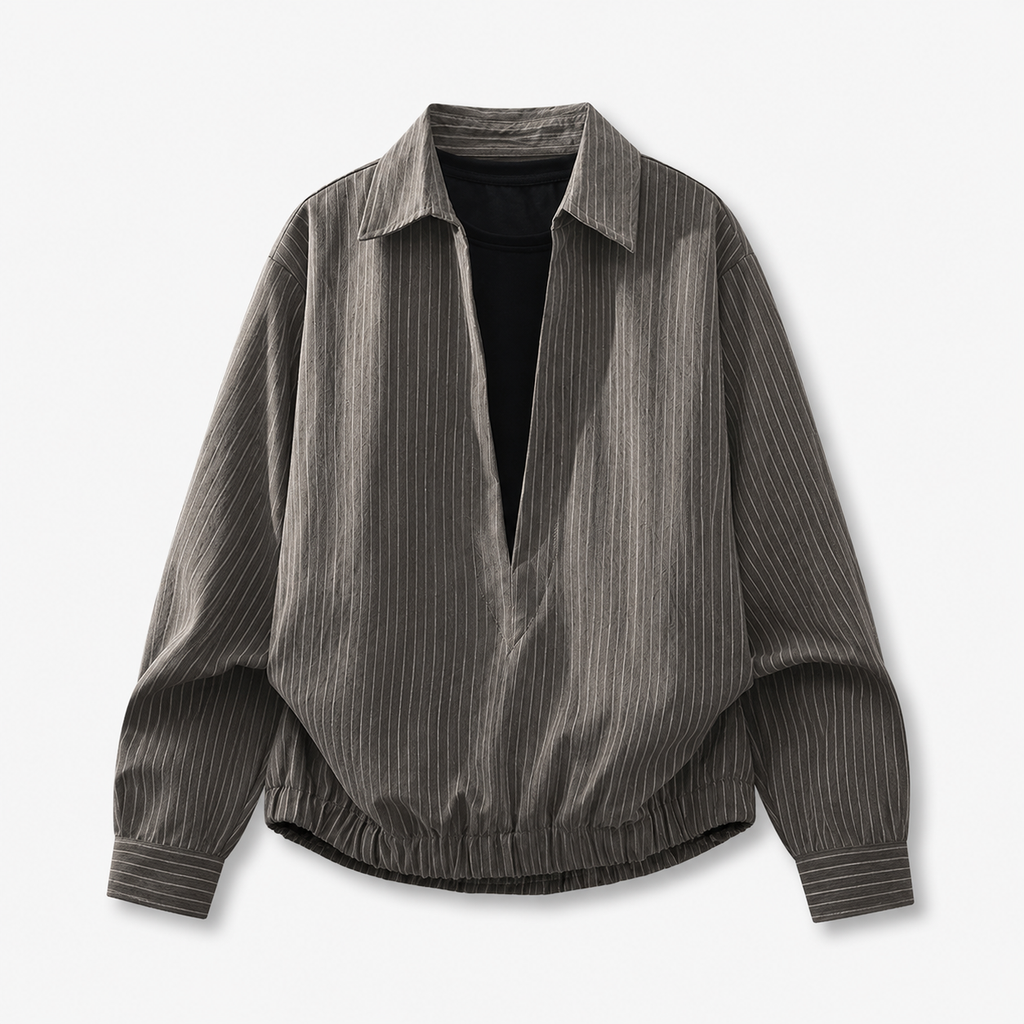 VAREN FORM Layered Stripe Collar Pullover Sweatshirt charcoal grey product front