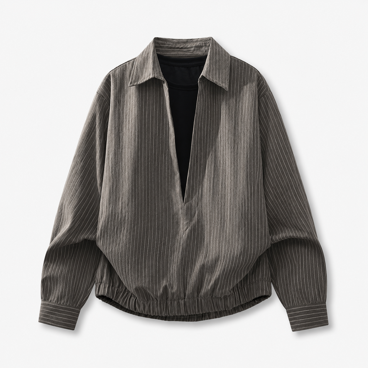 VAREN FORM Layered Stripe Collar Pullover Sweatshirt charcoal grey product front