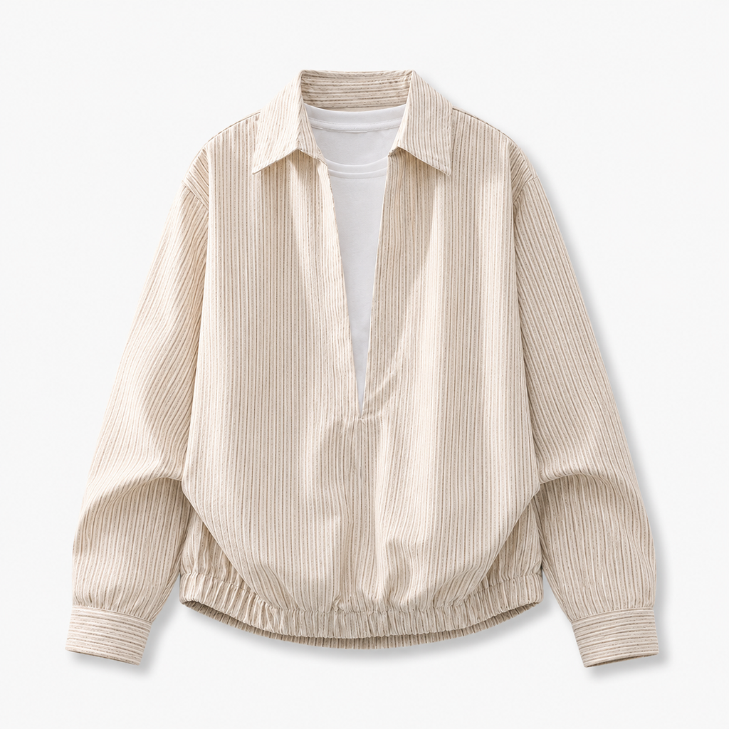 VAREN FORM Layered Stripe Collar Pullover Sweatshirt ivory product front