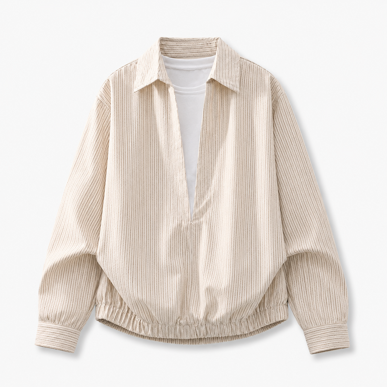 VAREN FORM Layered Stripe Collar Pullover Sweatshirt ivory product front