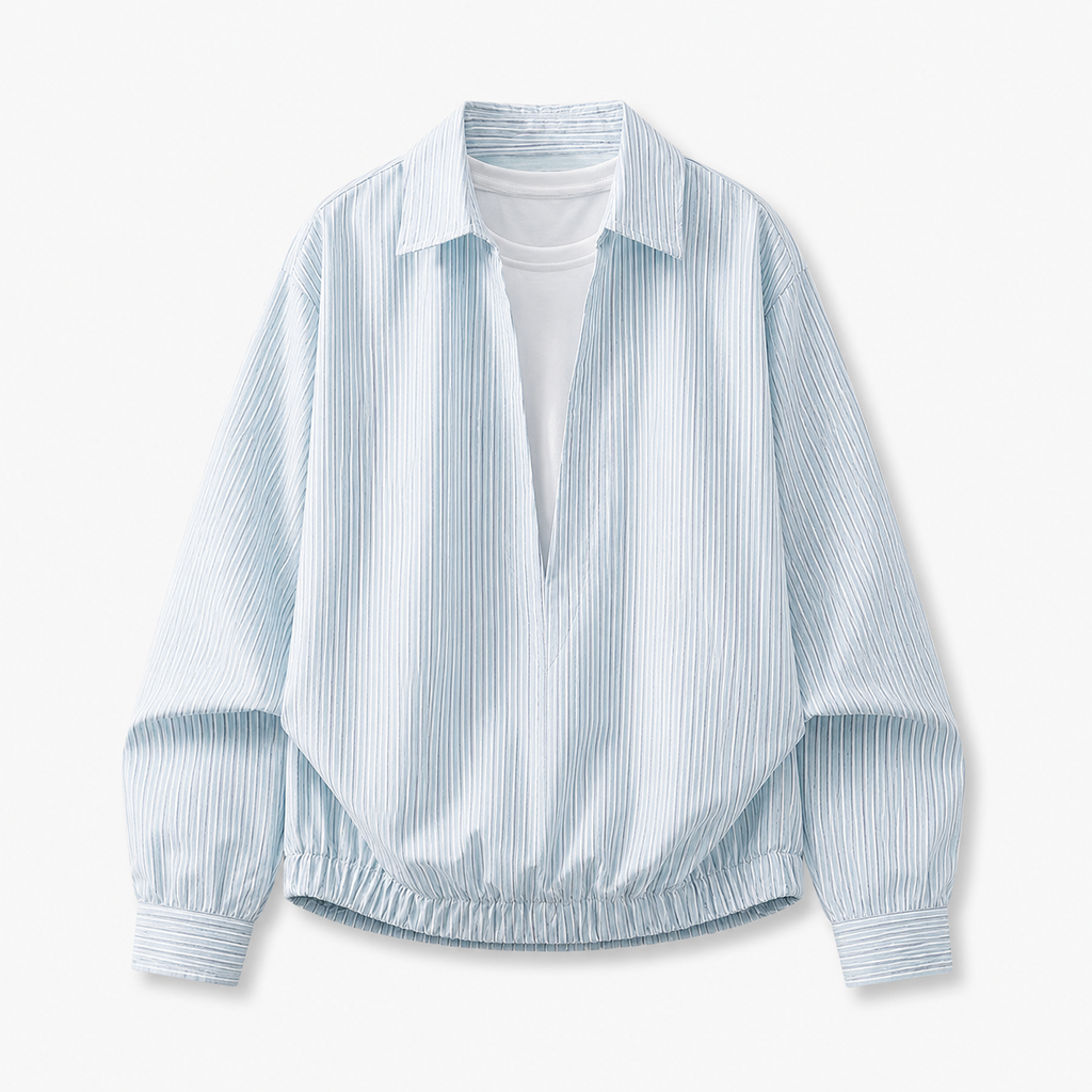 VAREN FORM Layered Stripe Collar Pullover Sweatshirt powder blue product front