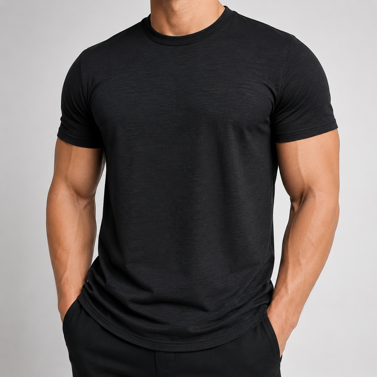 VAREN FORM Lyocell Cool Touch Crewneck T-Shirt black model front