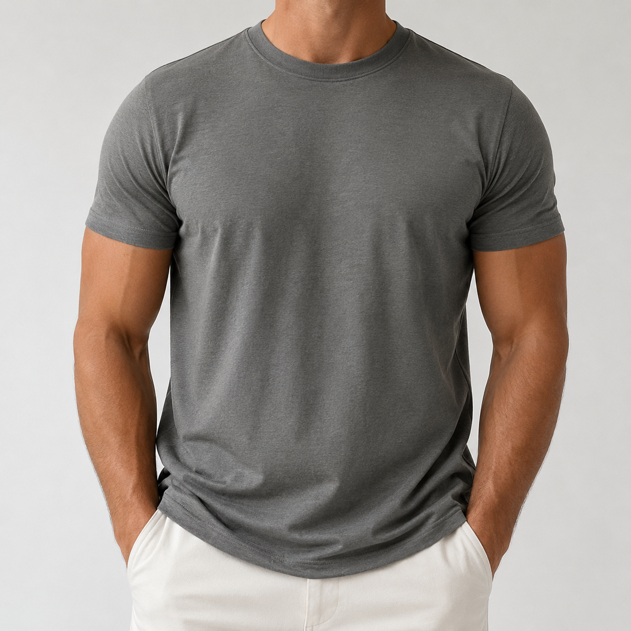 VAREN FORM Lyocell Cool Touch Crewneck T-Shirt charcoal grey model front