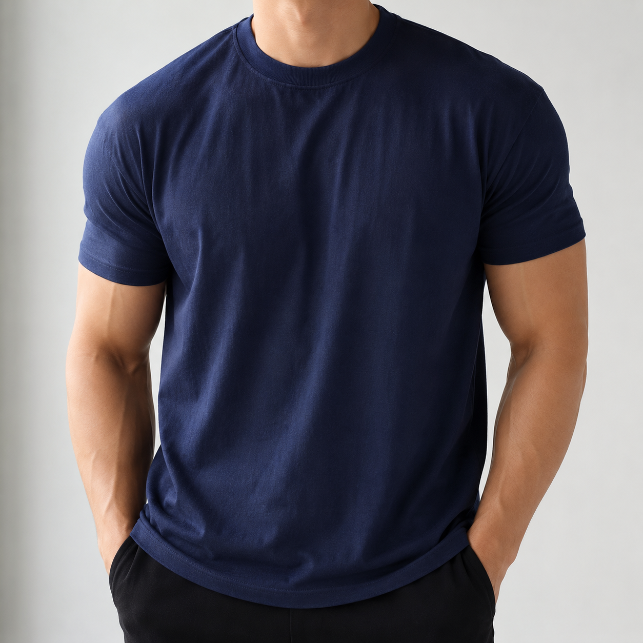 VAREN FORM Lyocell Cool Touch Crewneck T-Shirt deep navy model front