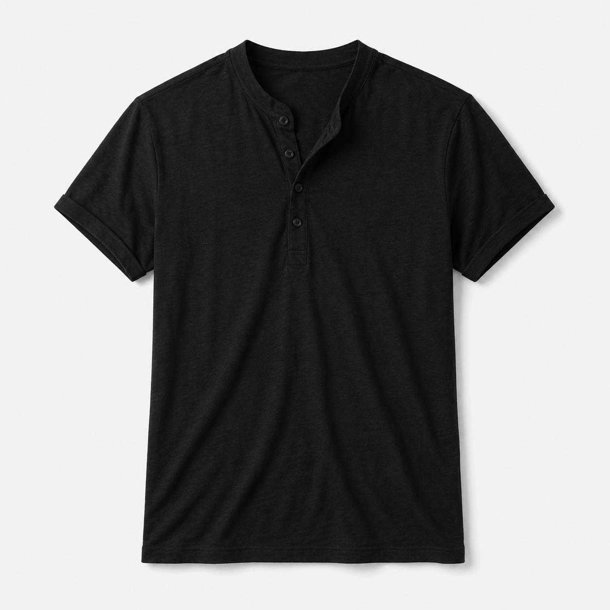 VAREN FORM Lyocell Henley Short Sleeve Polo Shirt VF-J311C in Black, flat lay for men's gym-to-street wear