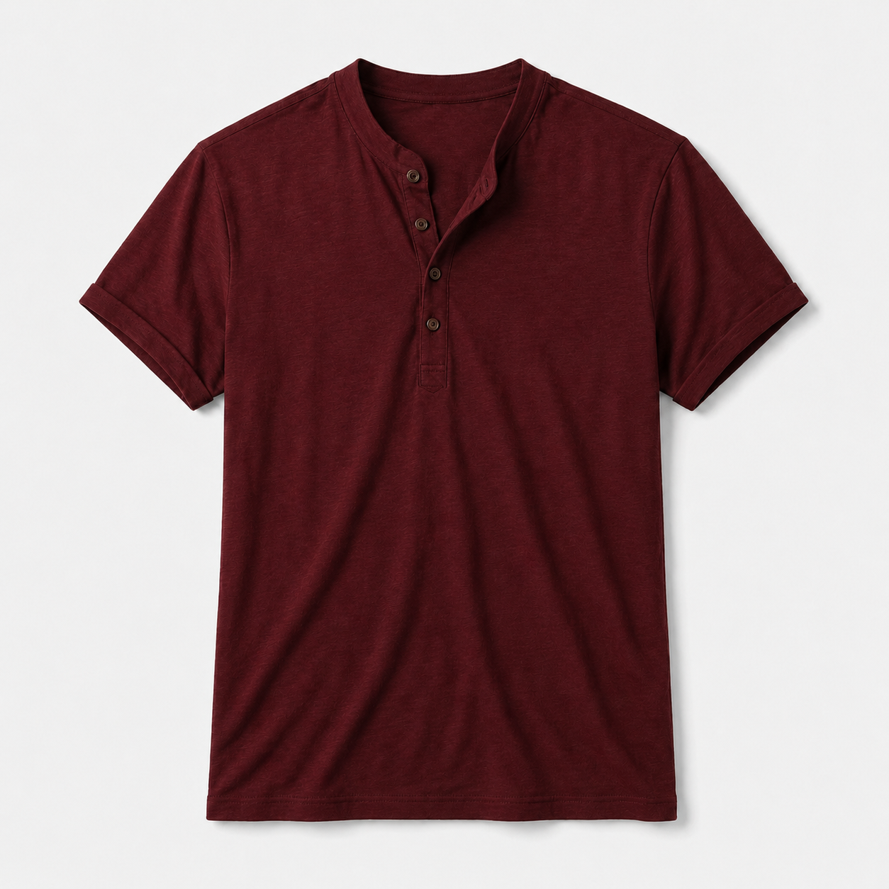 VAREN FORM Lyocell Henley Short Sleeve Polo Shirt VF-J311C in Burgundy, flat lay for men's gym-to-street wear