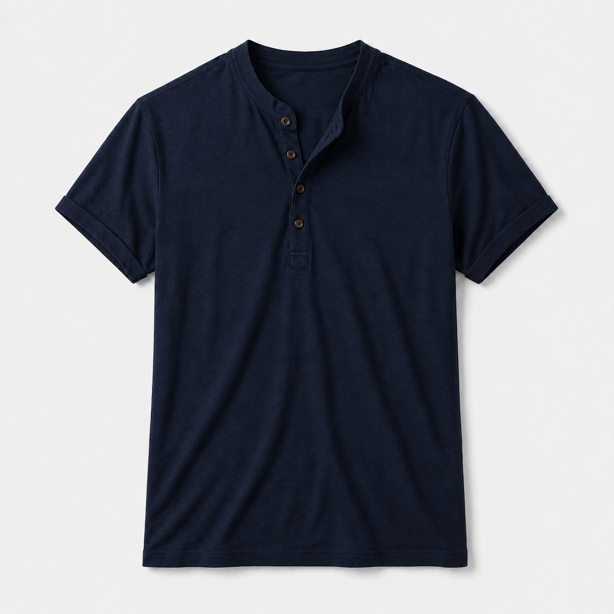 VAREN FORM Lyocell Henley Short Sleeve Polo Shirt VF-J311C in Navy, flat lay for men's gym-to-street wear