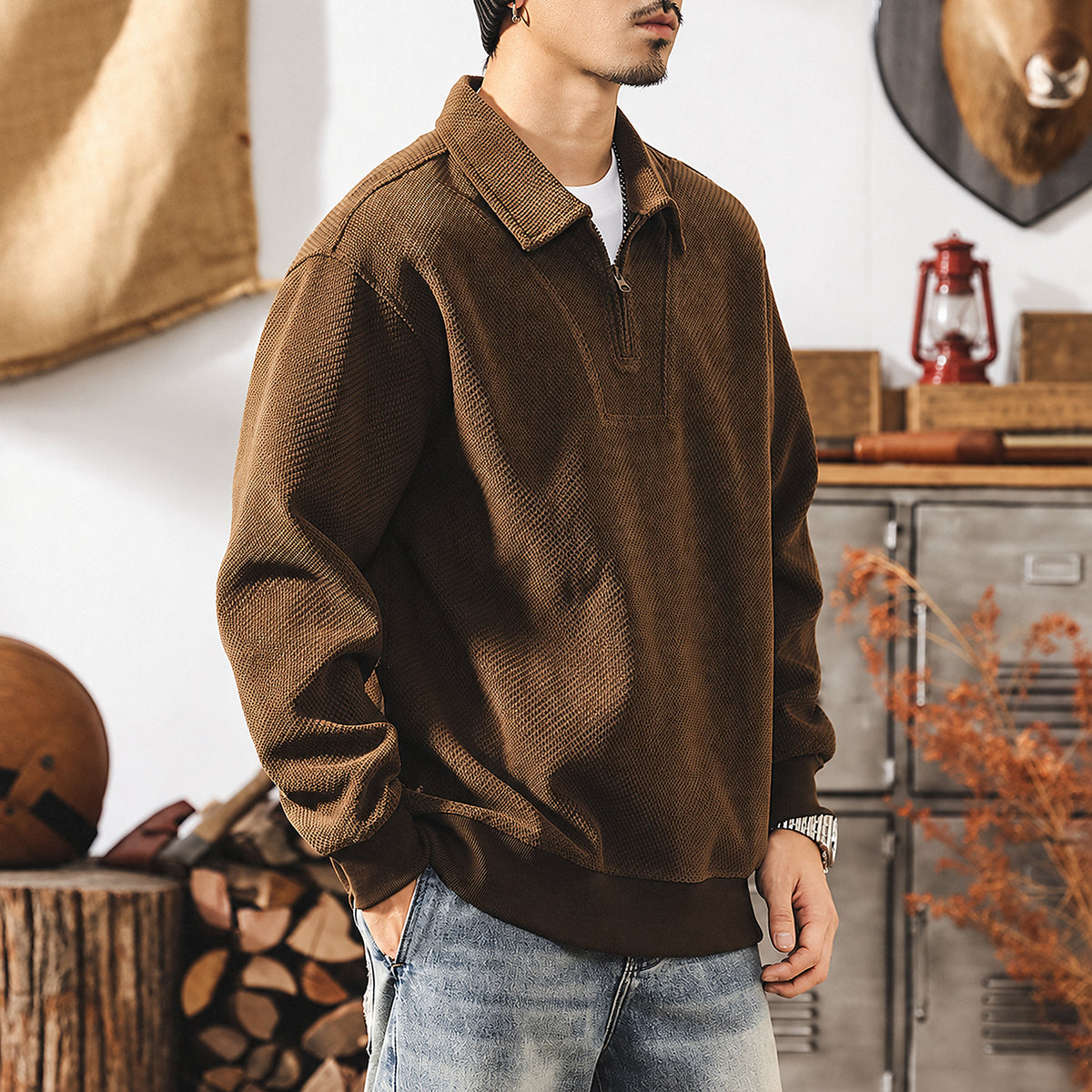 Men's 360 GSM Heavyweight Half-Zip Sweatshirt - detail reference