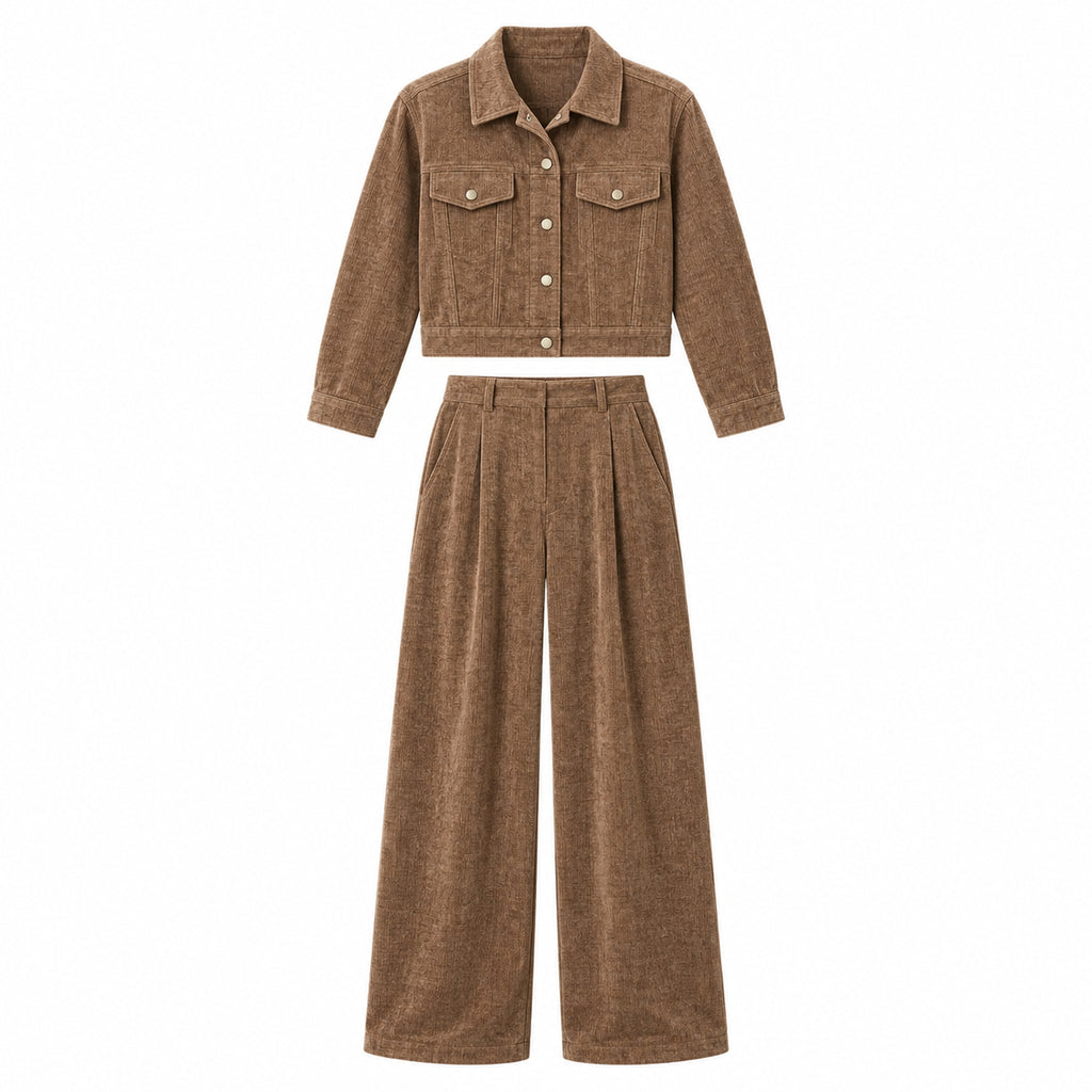 Men's Chenille Utility Jacket and Straight-Leg Pants Set - brown product view