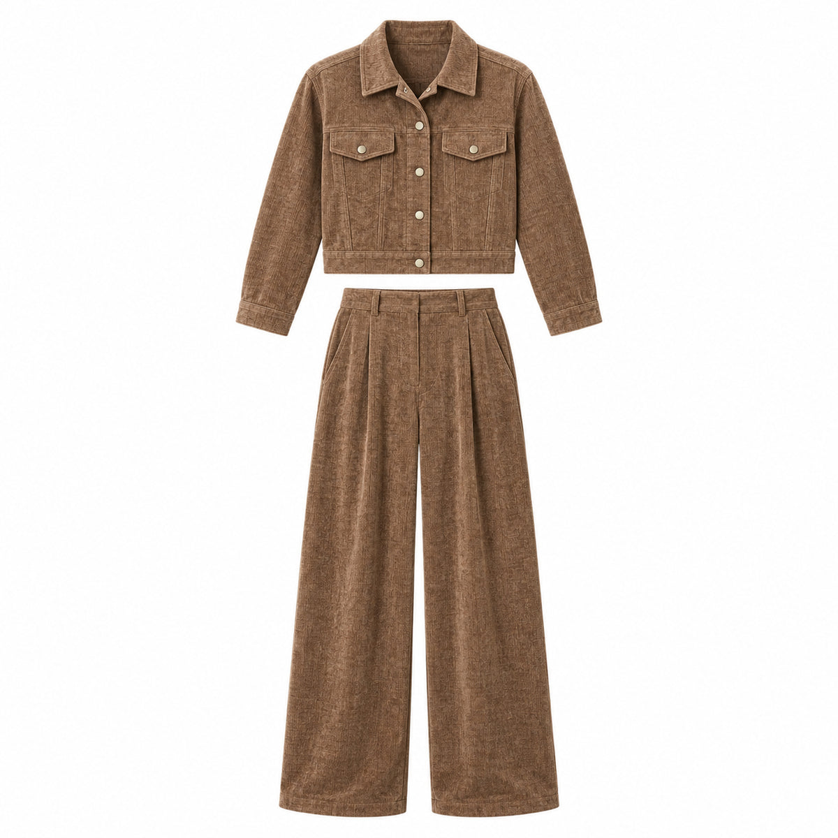 Men's Chenille Utility Jacket and Straight-Leg Pants Set - brown product view