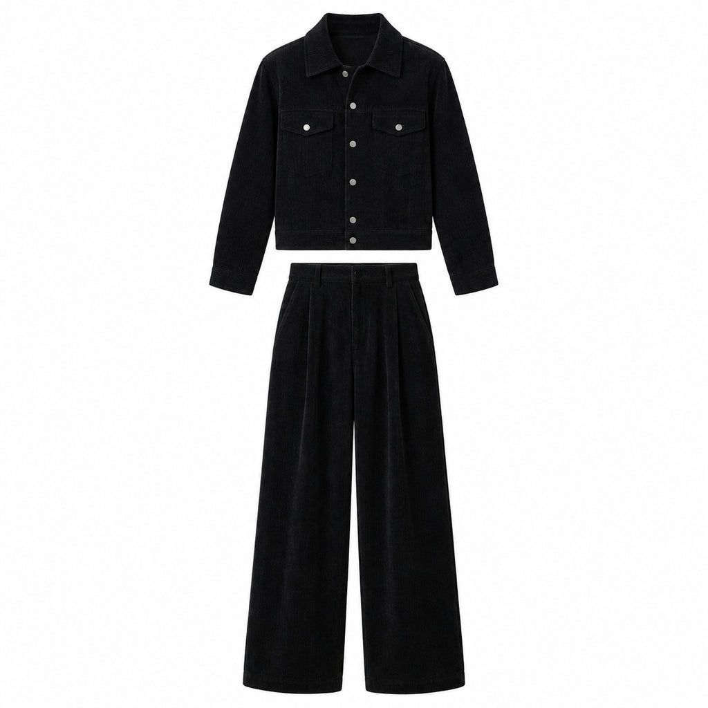 Men's Chenille Utility Jacket and Straight-Leg Pants Set - black product view