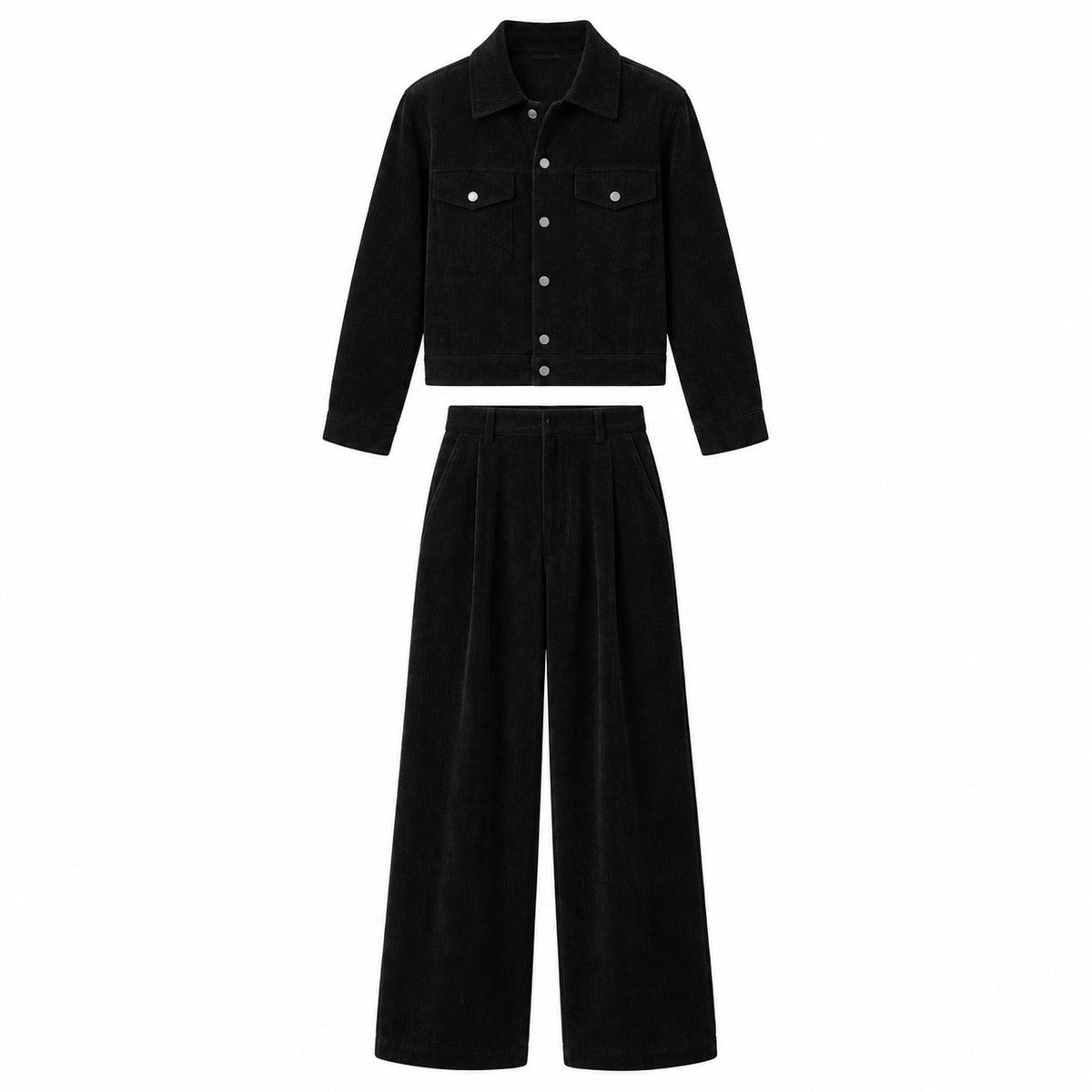 Men's Chenille Utility Jacket and Straight-Leg Pants Set - black product view