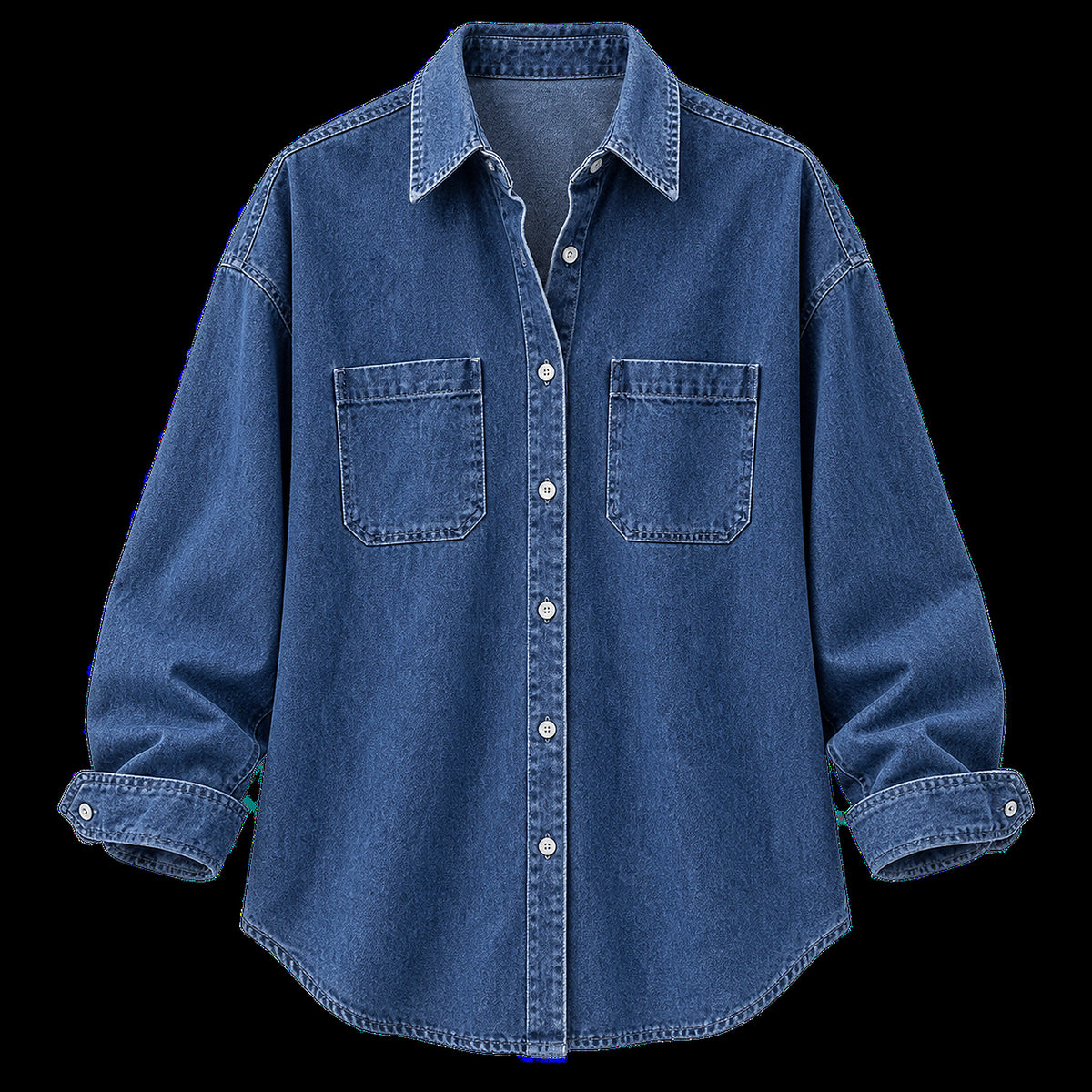Men's Dark-Blue Denim Button-Up Shirt - dark blue product view