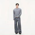 Men's Double-Knit Long-Sleeve Crewneck T-Shirt - gray worn view