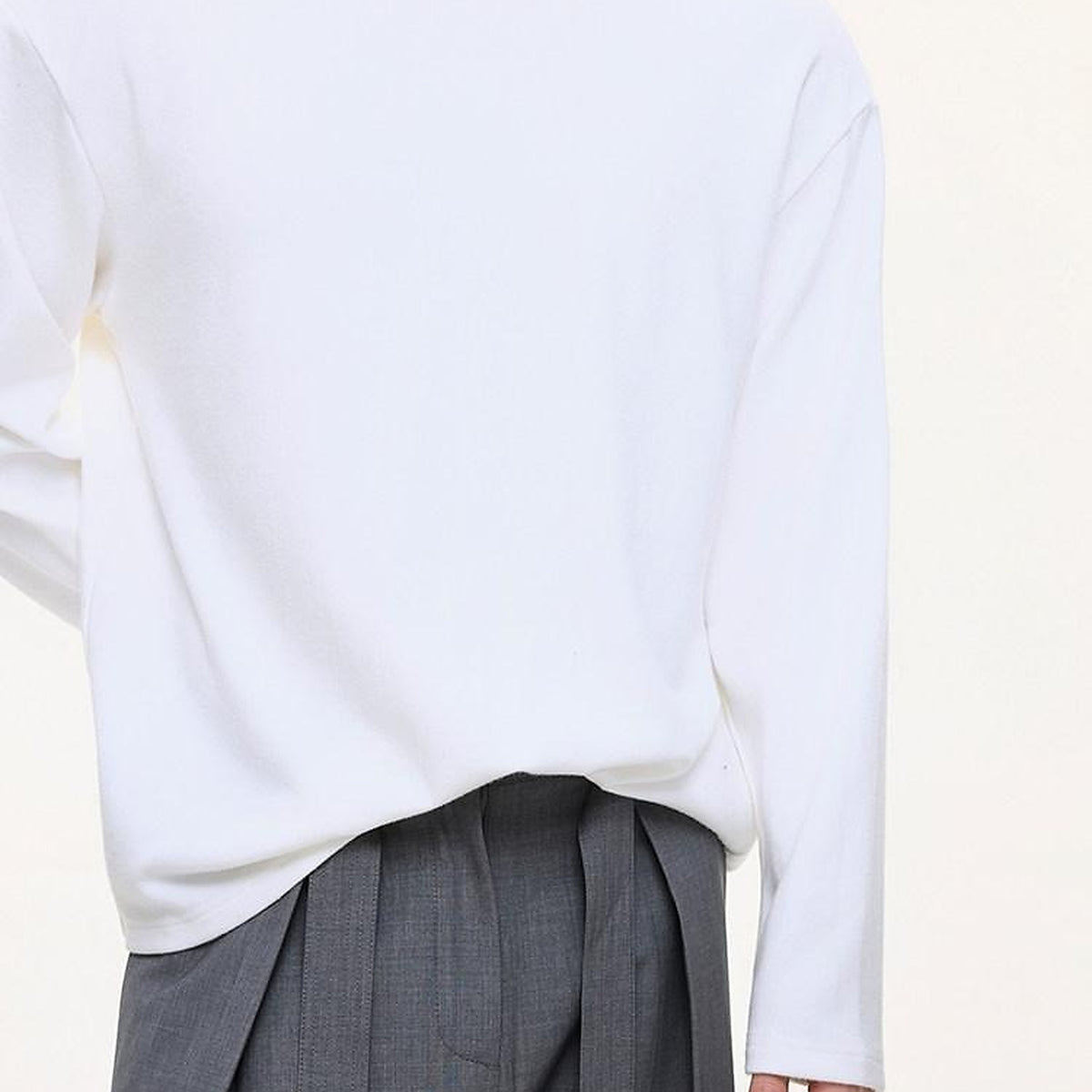 Men's Double-Knit Long-Sleeve Crewneck T-Shirt - white worn view
