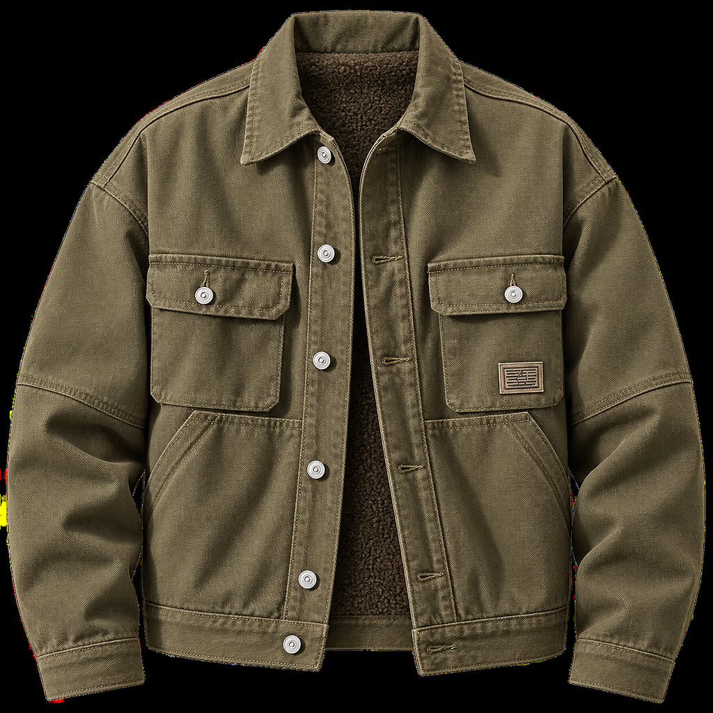 Men's Heavyweight Multi-Pocket Denim Jacket - army green product view