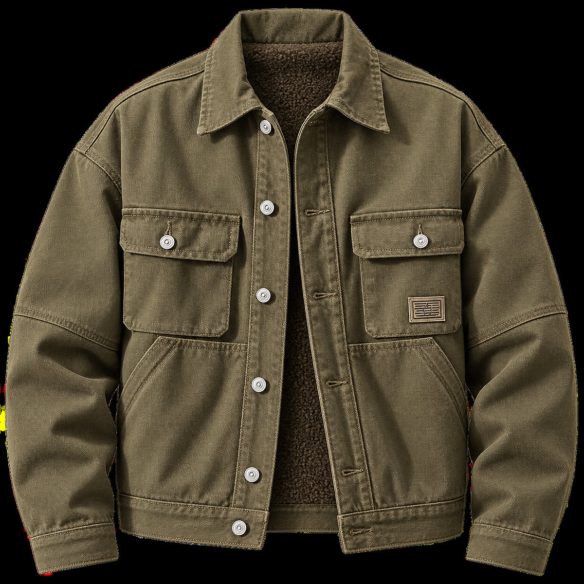 Men's Heavyweight Multi-Pocket Denim Jacket - army green product view