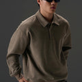 Men's Heavyweight Polo-Collar Sweatshirt - khaki worn view