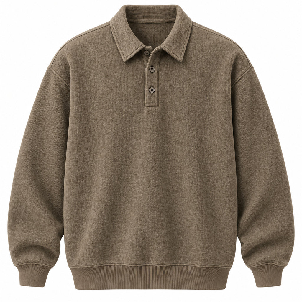Men's Heavyweight Polo-Collar Sweatshirt - khaki product view