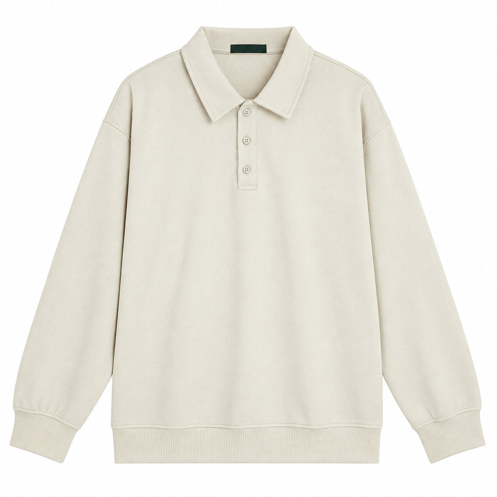 Men's Heavyweight Polo-Collar Sweatshirt - cream product view