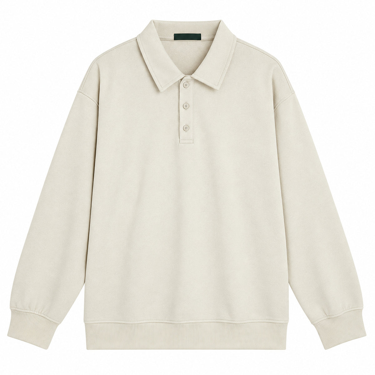 Men's Heavyweight Polo-Collar Sweatshirt - cream product view