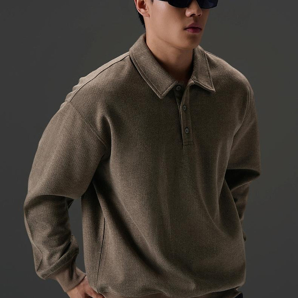 Men's Heavyweight Polo-Collar Sweatshirt - detail reference