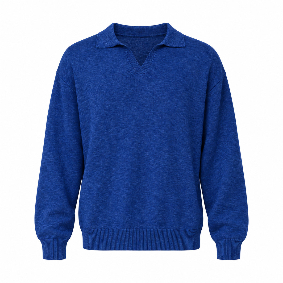Men's Open-Collar Knit Polo Sweater - blue product view