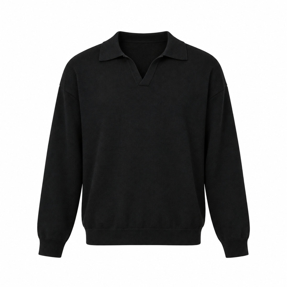 Men's Open-Collar Knit Polo Sweater - black product view