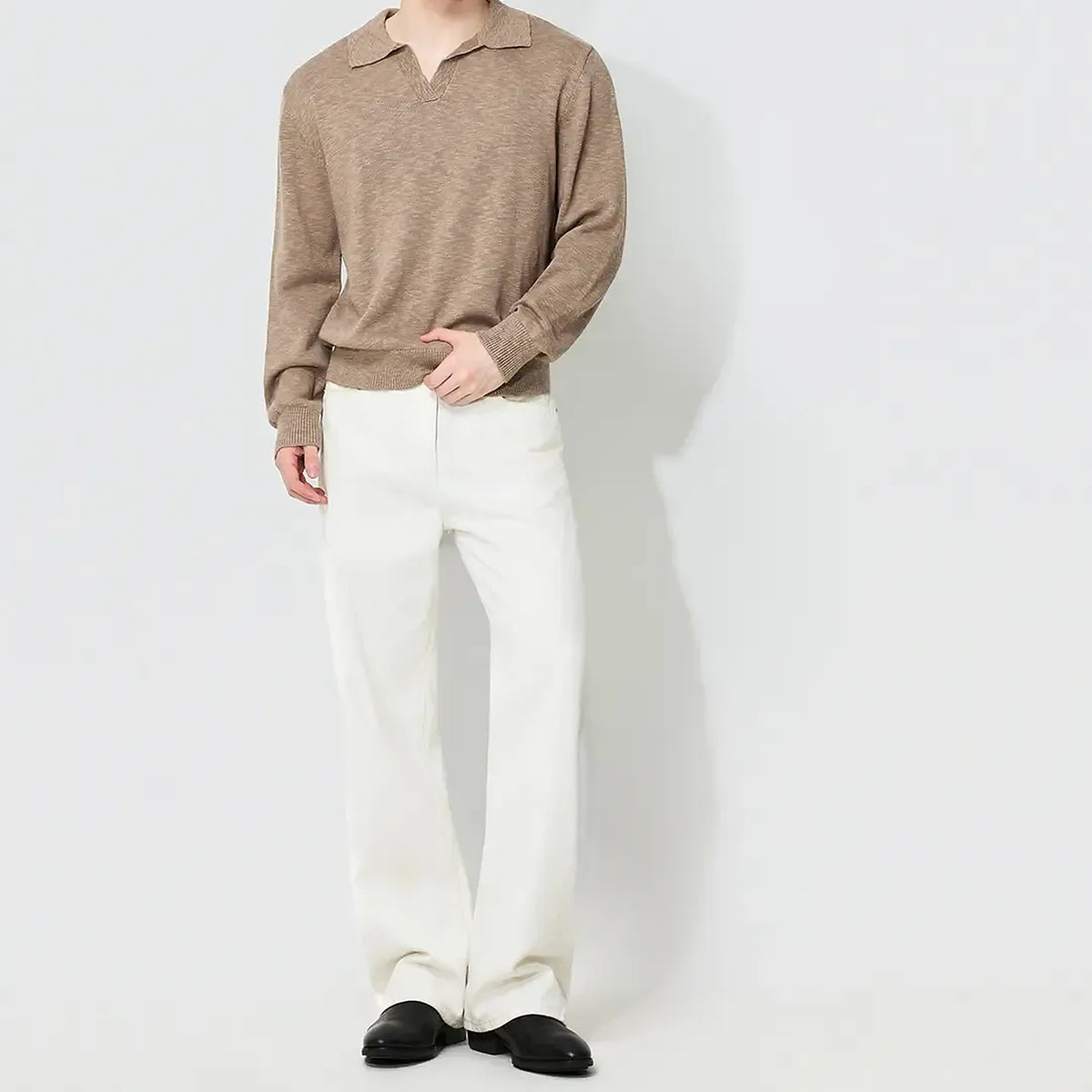 Men's Open-Collar Knit Polo Sweater - detail reference