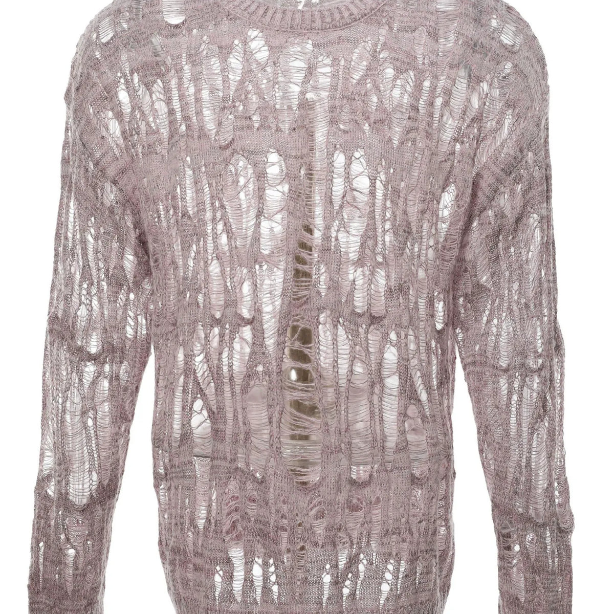 Men's Open-Knit Distressed Crewneck Sweater - gray product view