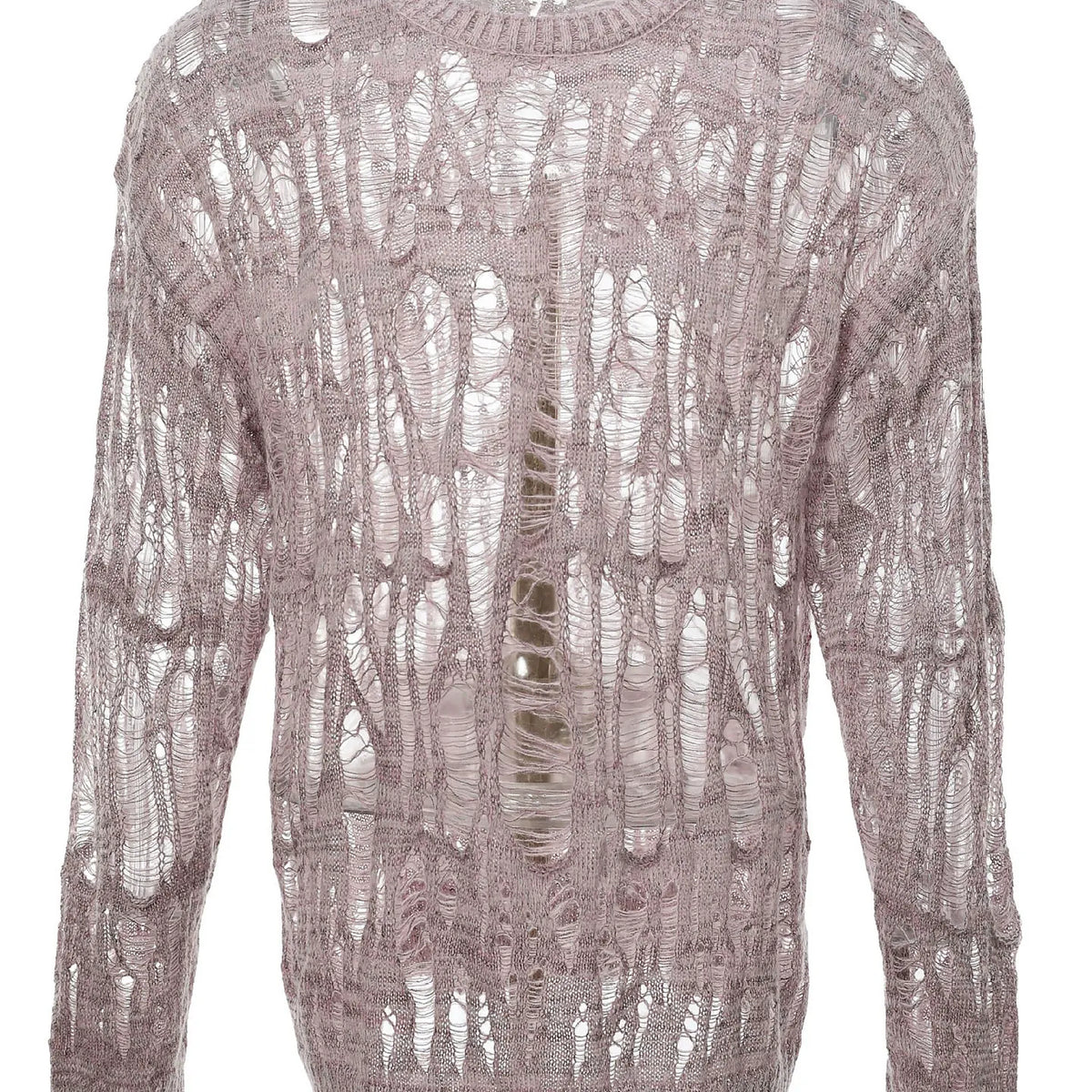 Men's Open-Knit Distressed Crewneck Sweater - detail reference