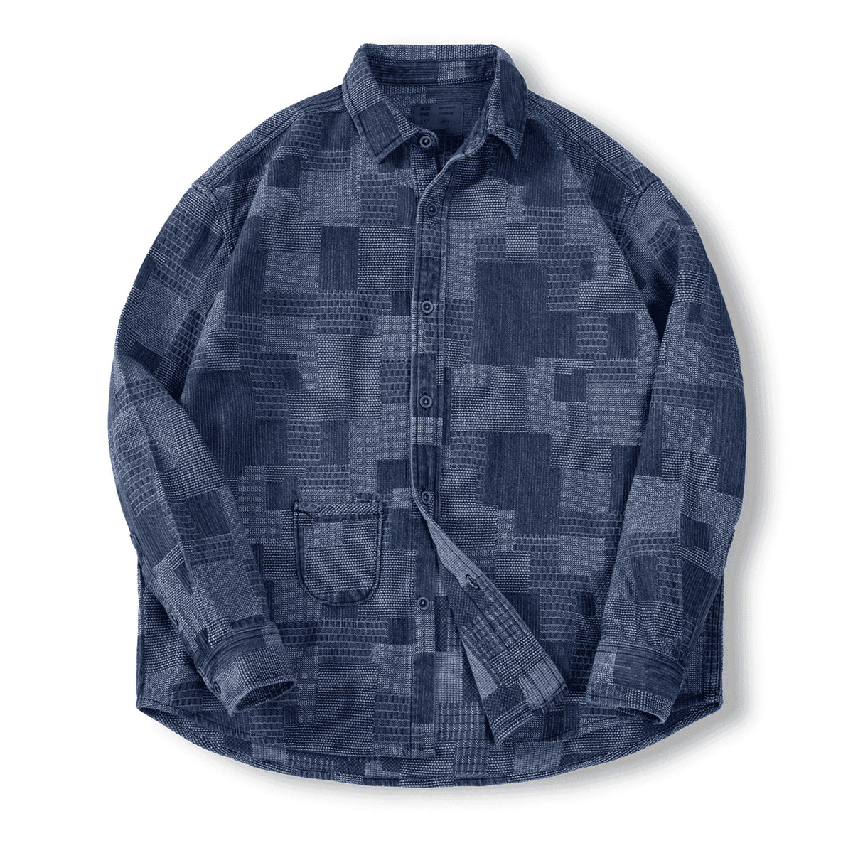 Men's Patchwork-Texture Button-Up Overshirt - blue product view