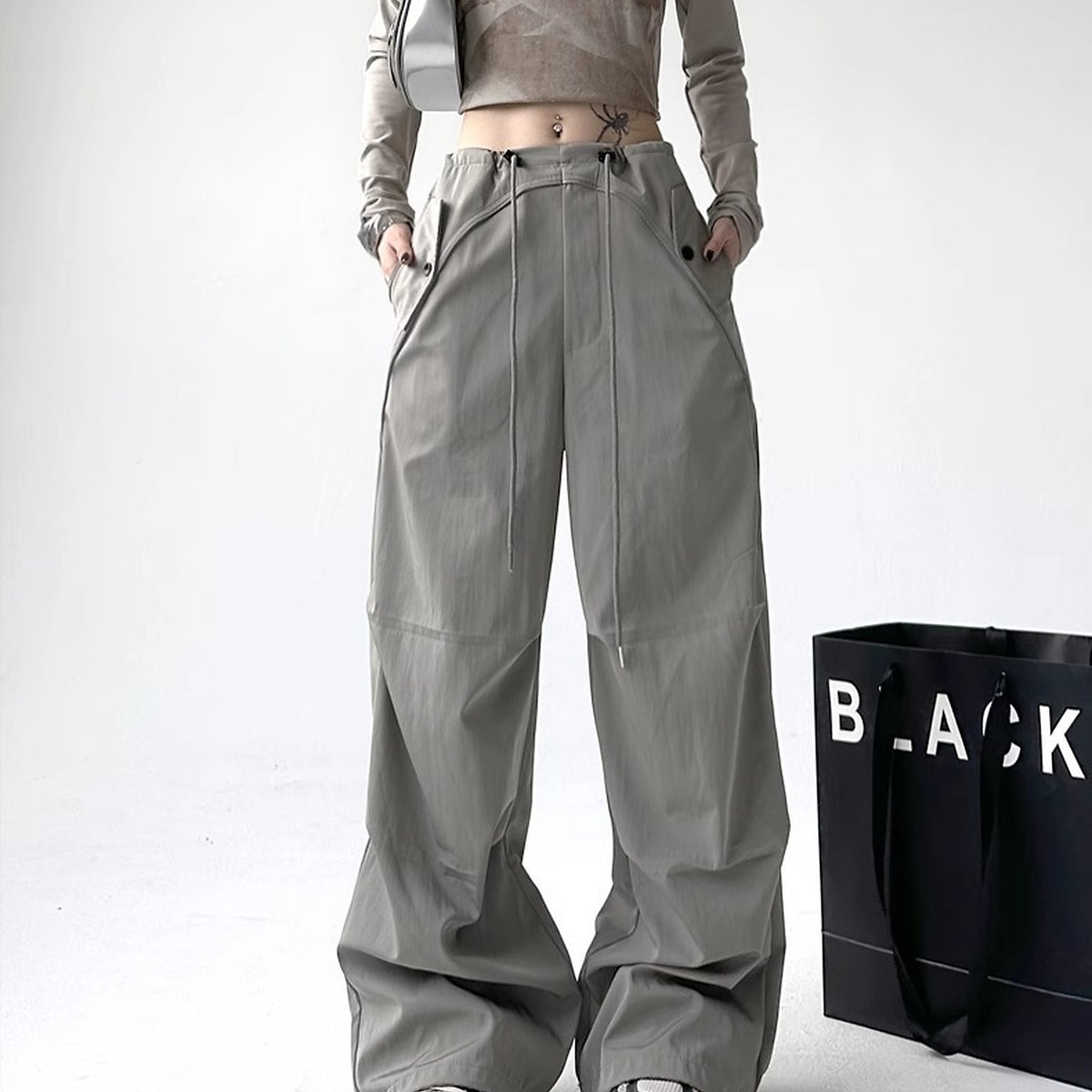 Men's Relaxed Wide-Leg Utility Pants - gray worn view