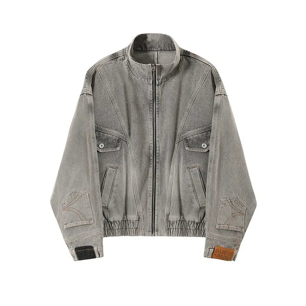 Men's Washed Oversized Denim Jacket with Exposed Seams - gray product view