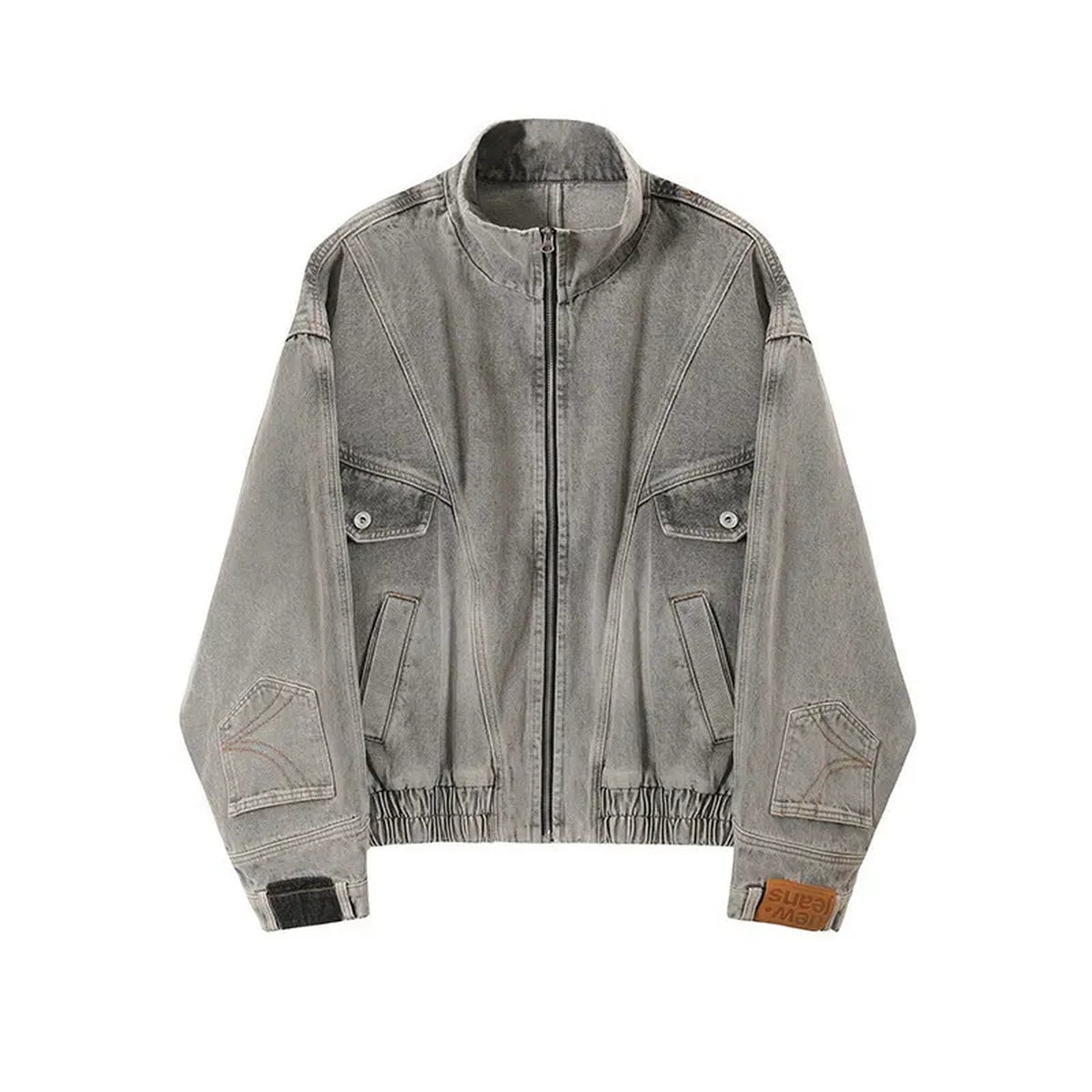 Men's Washed Oversized Denim Jacket with Exposed Seams - gray product view