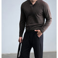 Men's Wool-Blend Henley Knit Sweater - brown worn view