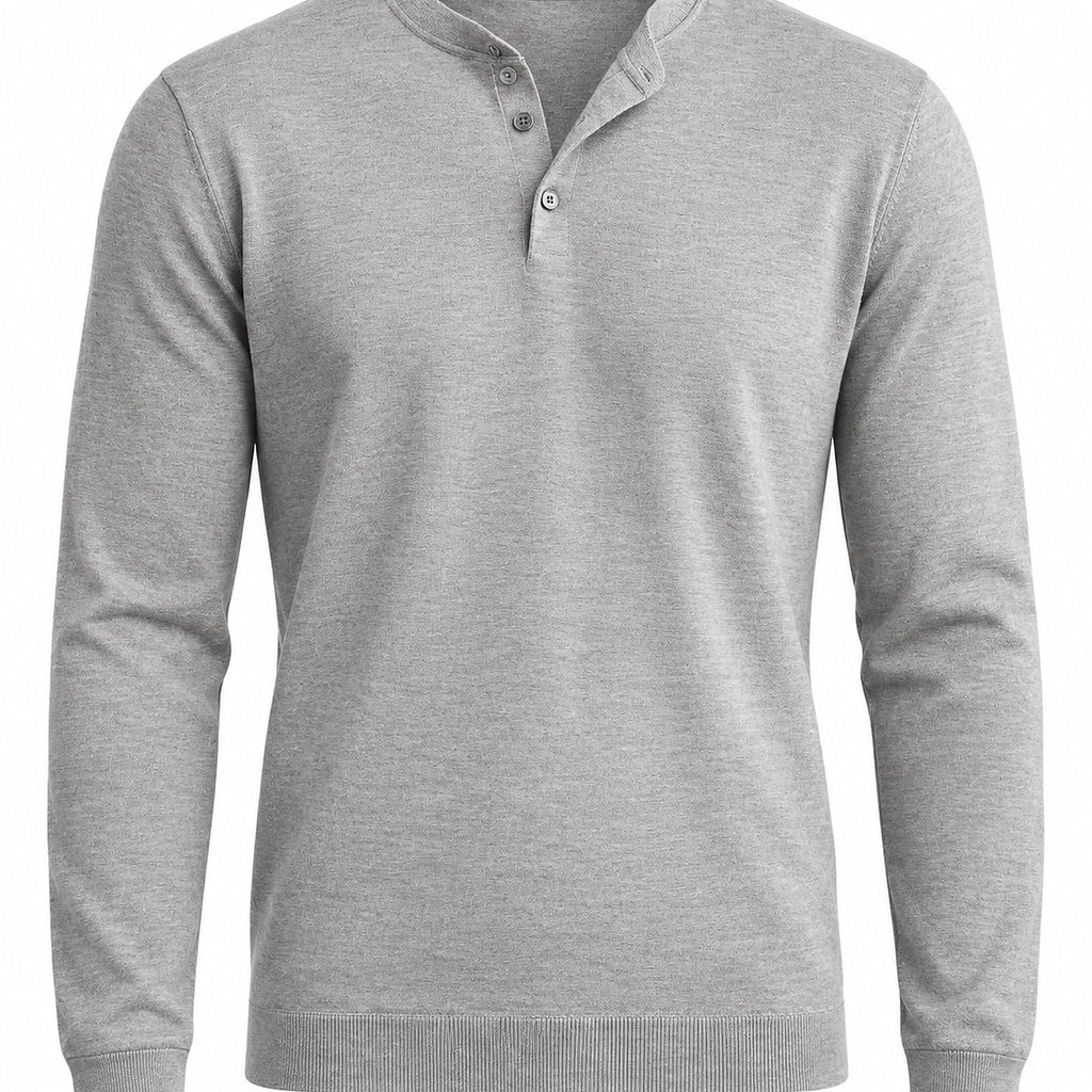 Men's Wool-Blend Henley Knit Sweater - gray product view