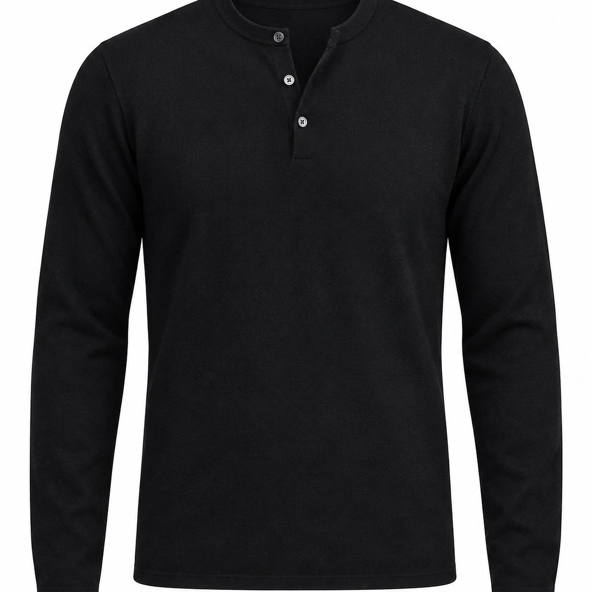 Men's Wool-Blend Henley Knit Sweater - black product view