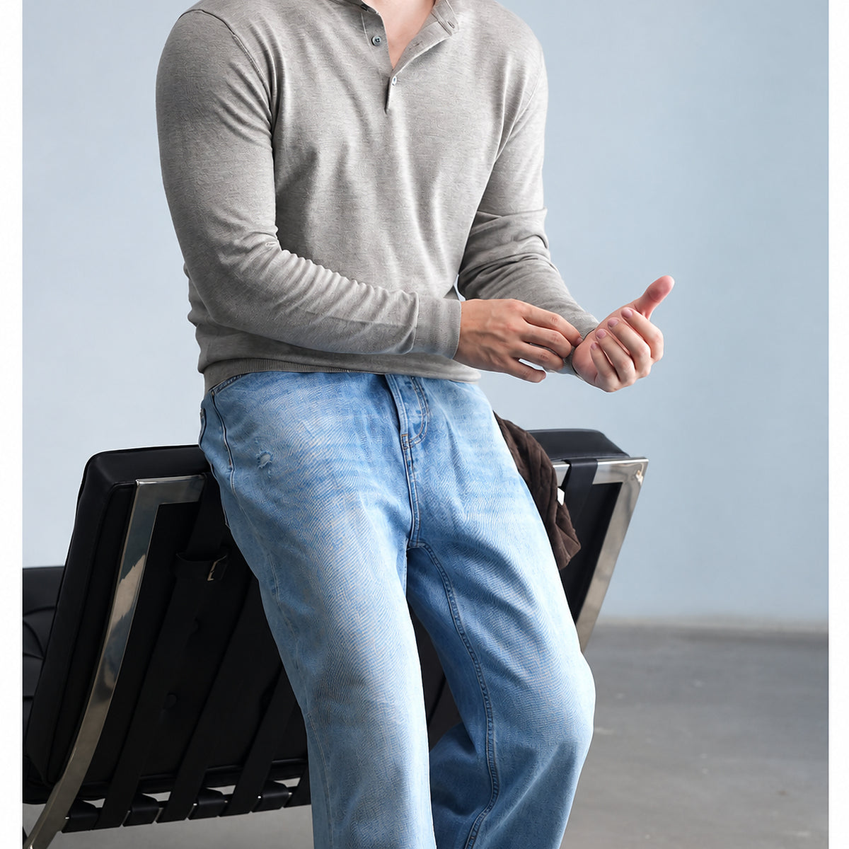 Men's Wool-Blend Henley Knit Sweater - detail reference