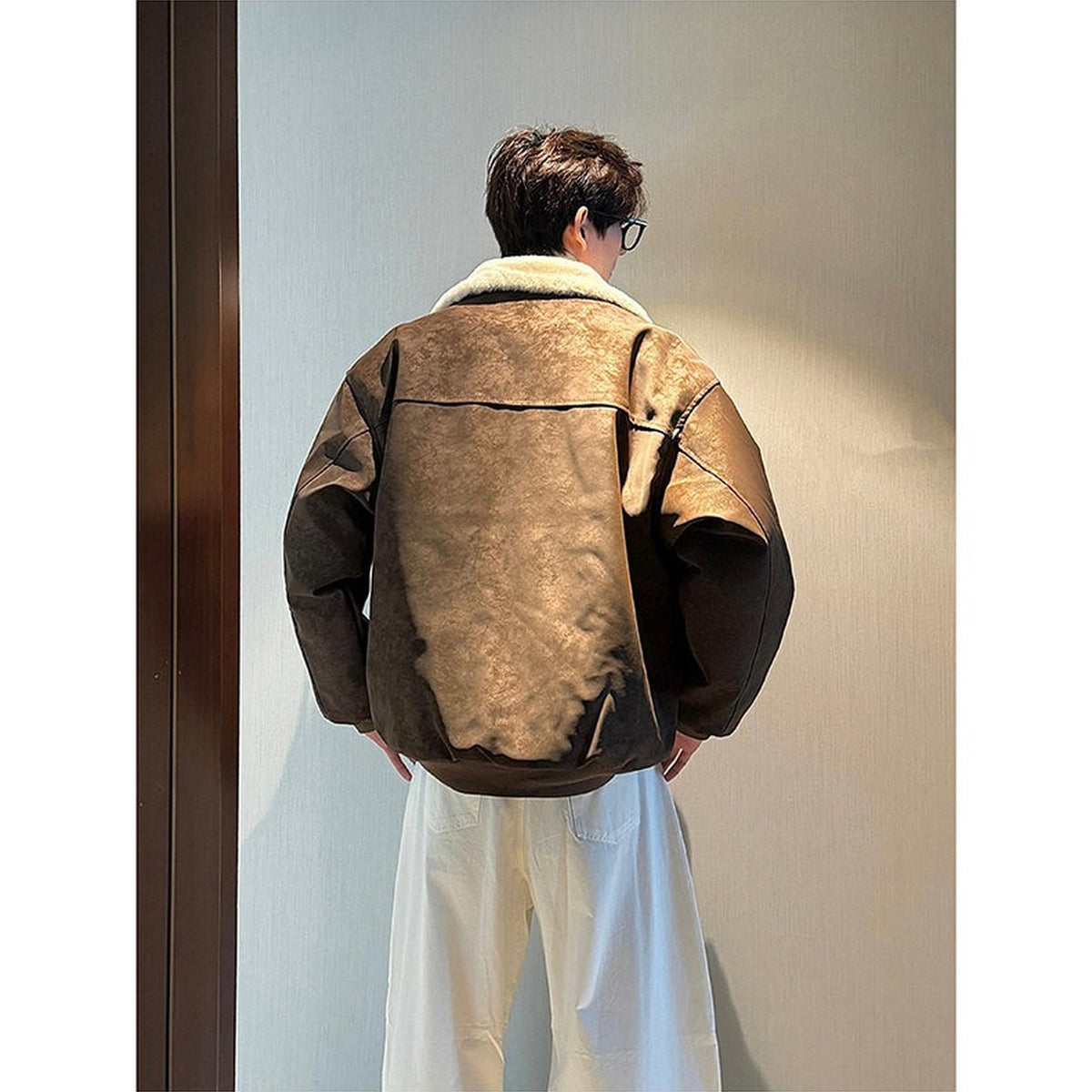 Men's Boxy Faux-Suede Shearling-Collar Puffer Jacket - original product reference 2
