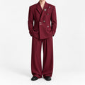 Men's Burgundy Brooch Double-Breasted Suit Set in burgundy - worn view