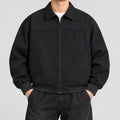 Men's cotton contrast-collar zip jacket in black - worn view