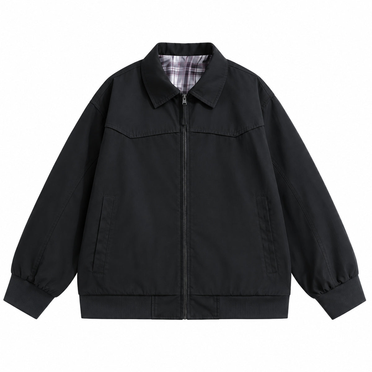 Men's cotton contrast-collar zip jacket in black - product view