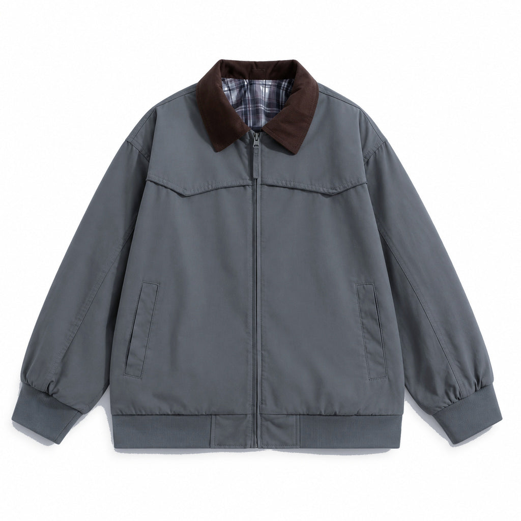 Men's cotton contrast-collar zip jacket in gray - product view