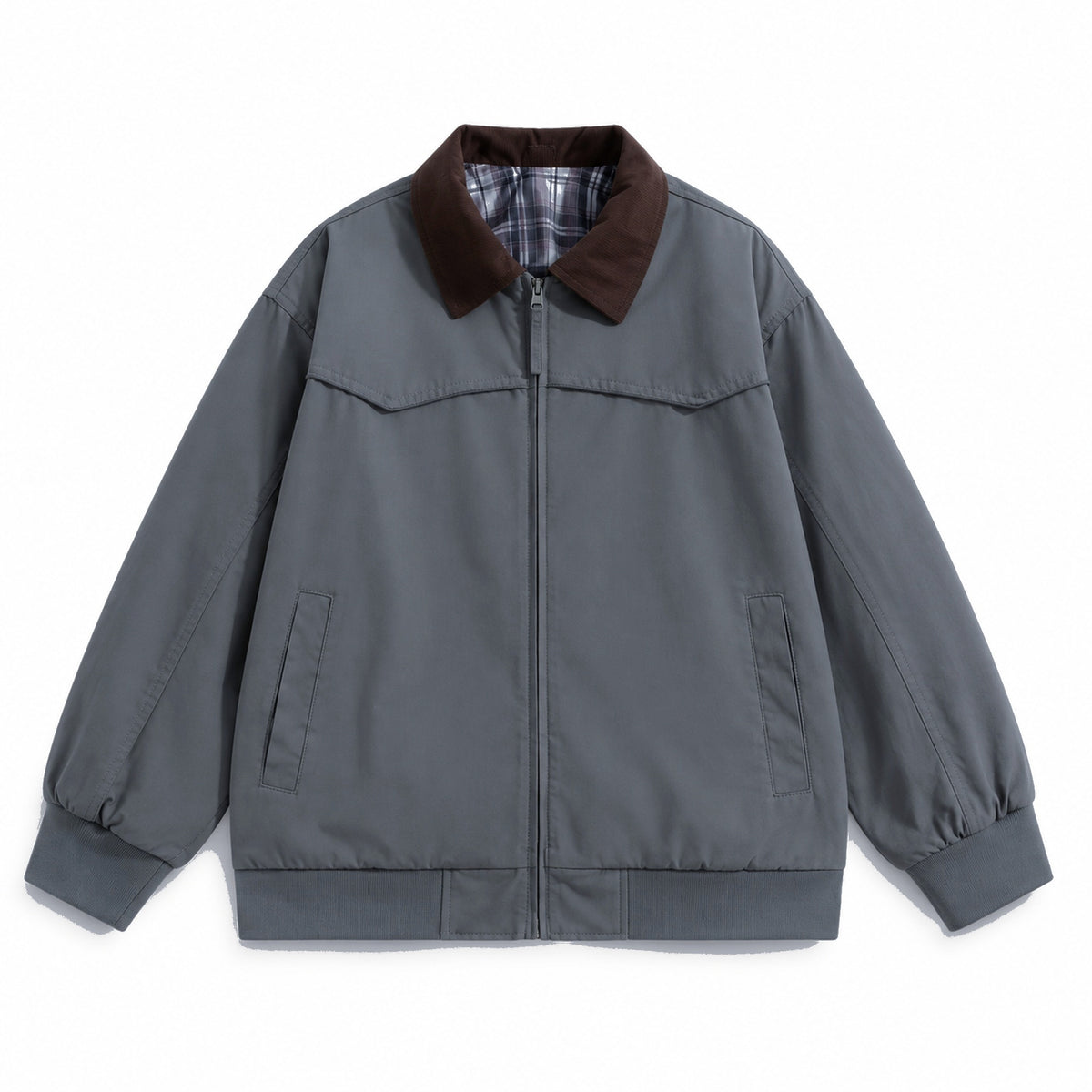 Men's cotton contrast-collar zip jacket in gray - product view