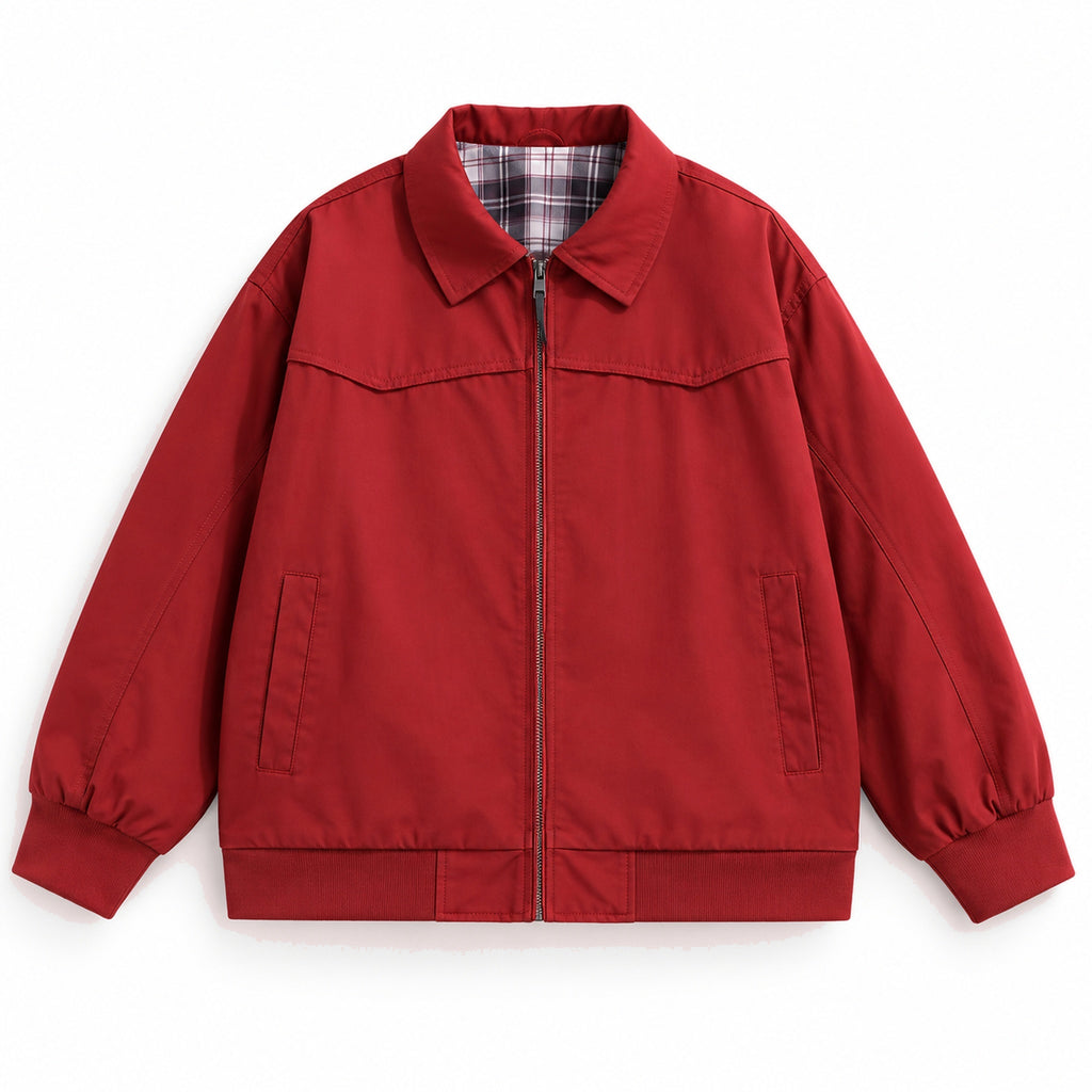 Men's cotton contrast-collar zip jacket in red - product view