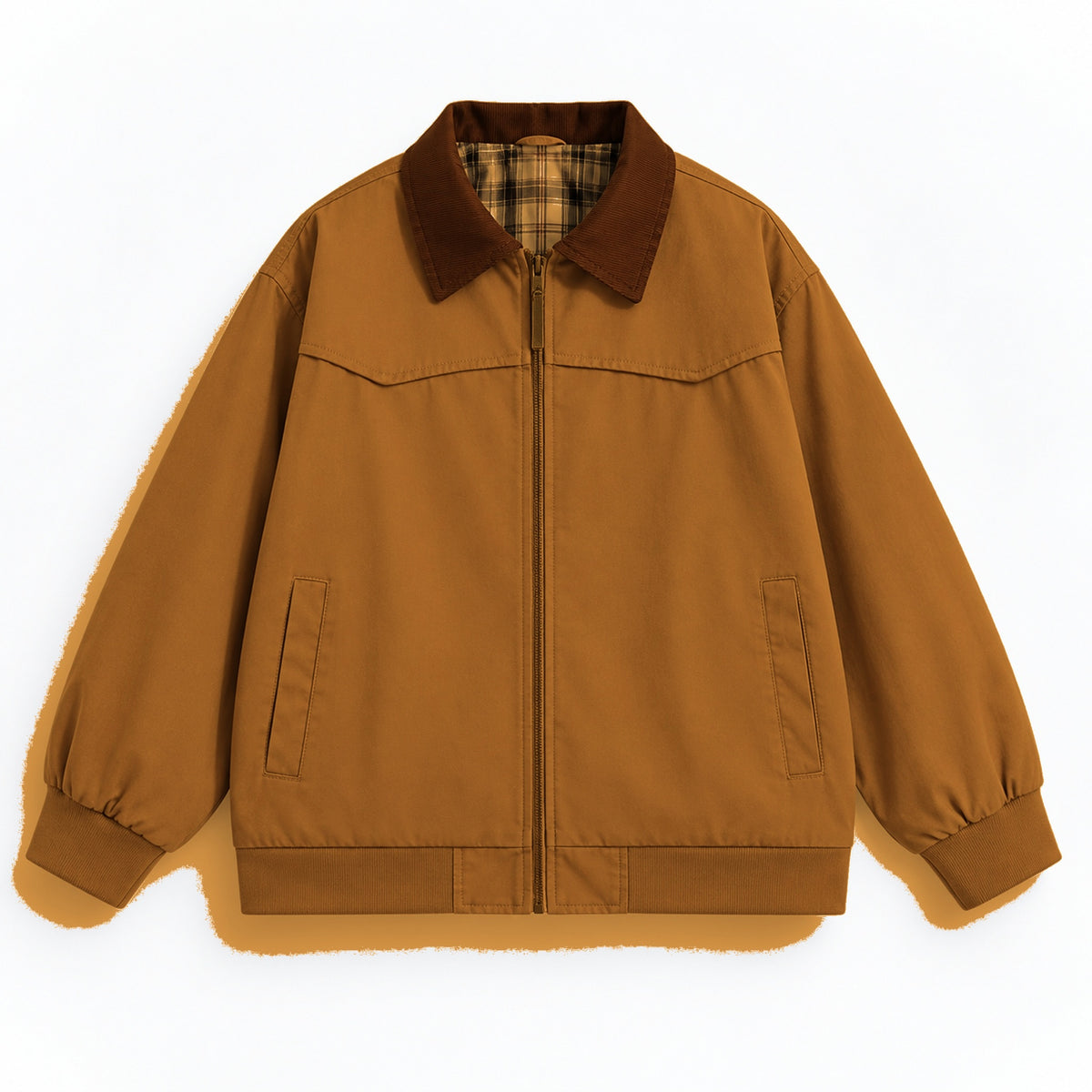 Men's cotton contrast-collar zip jacket in stone beige - product view