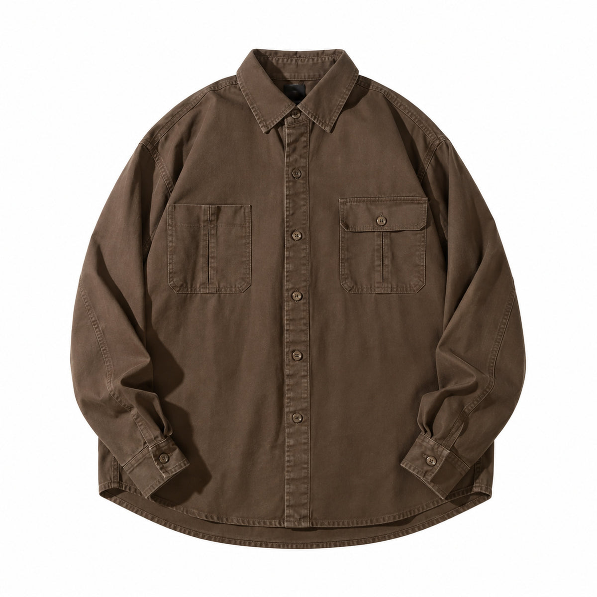 Men's cotton long-sleeve workwear shirt in brown - product view